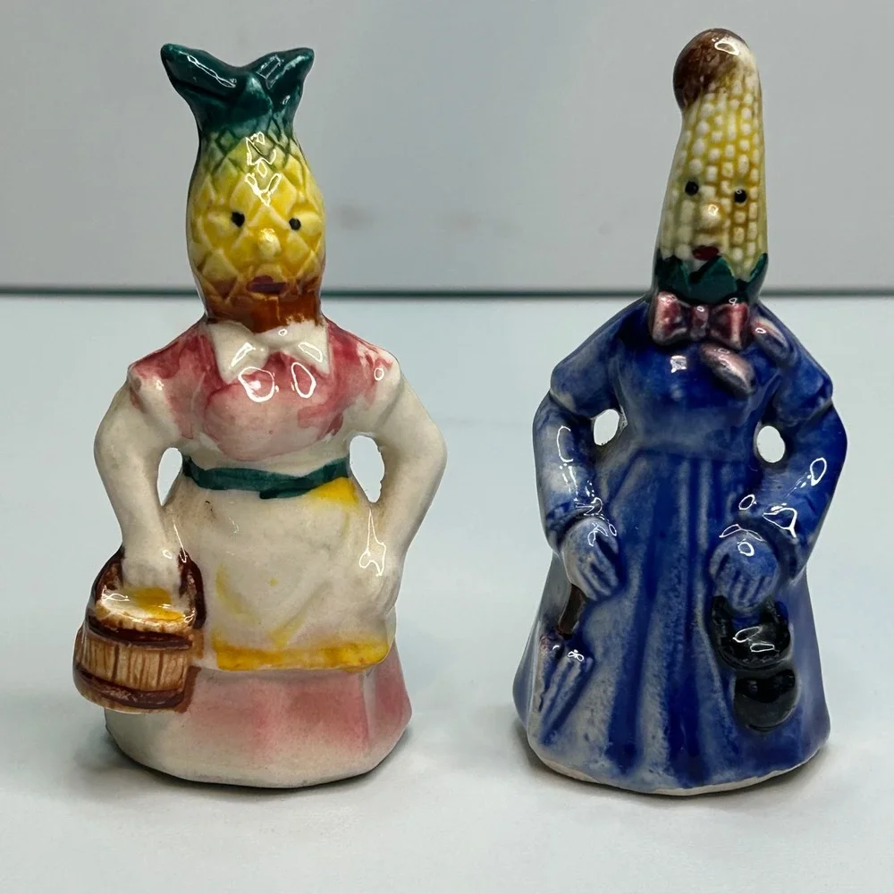 Vintage Anthropomorphic Corn and Pineapple Women Salt and Pepper Shakers Japan
